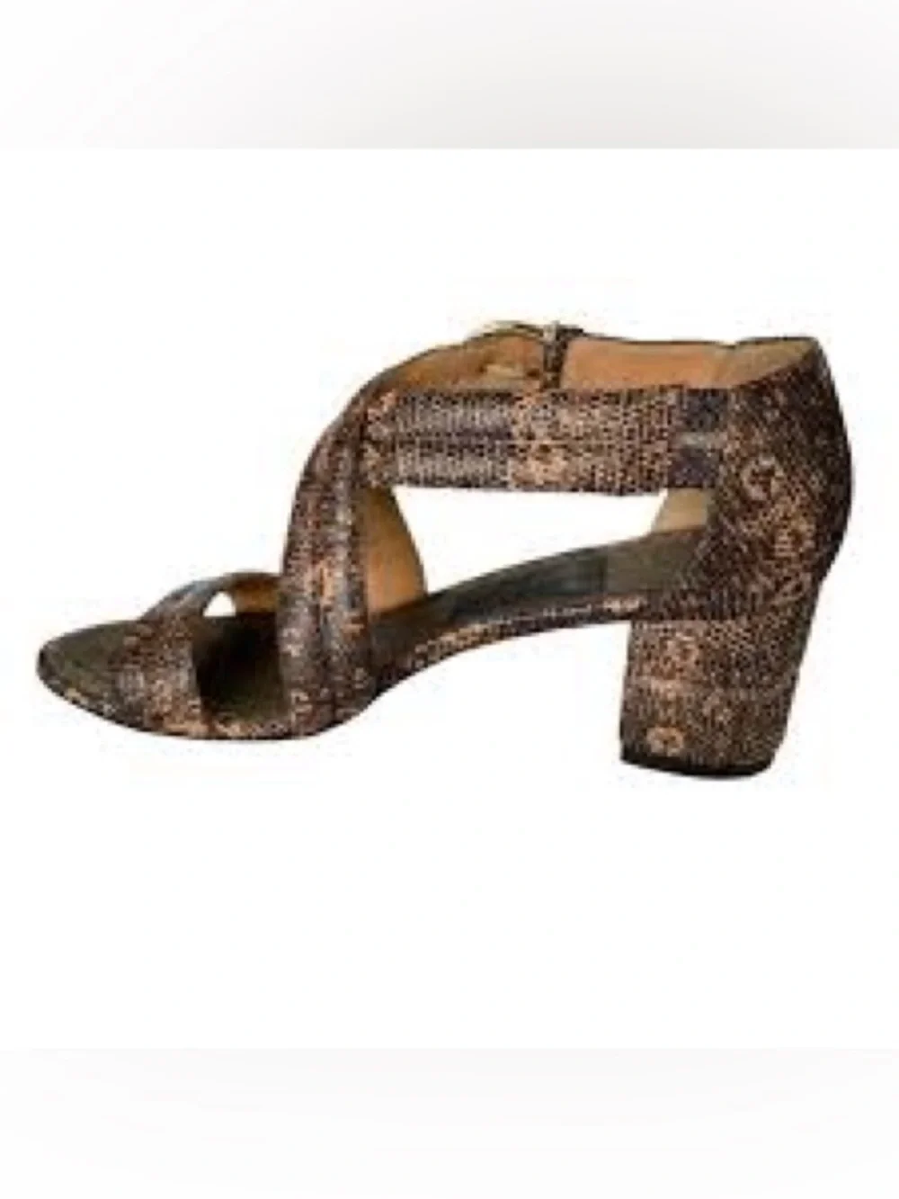RARE Salvatore Ferragamo Brown Snakeskin Crisscross Strap Heels size 6 to 6.5
